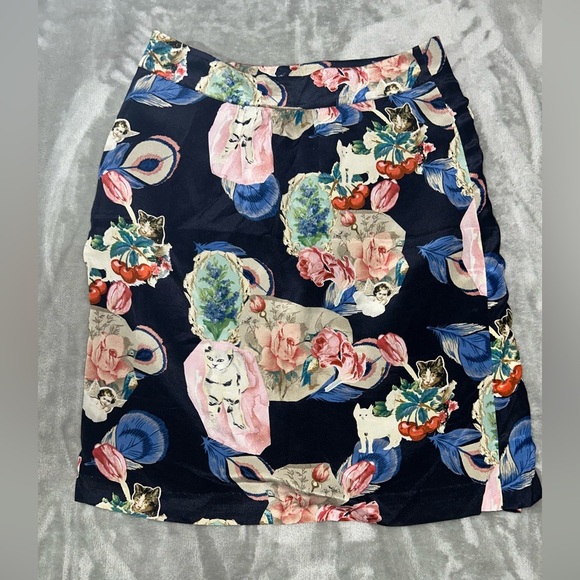 Anthropologie Rebekah Maysles silk cat print wrap skirt - Picture 6 of 10